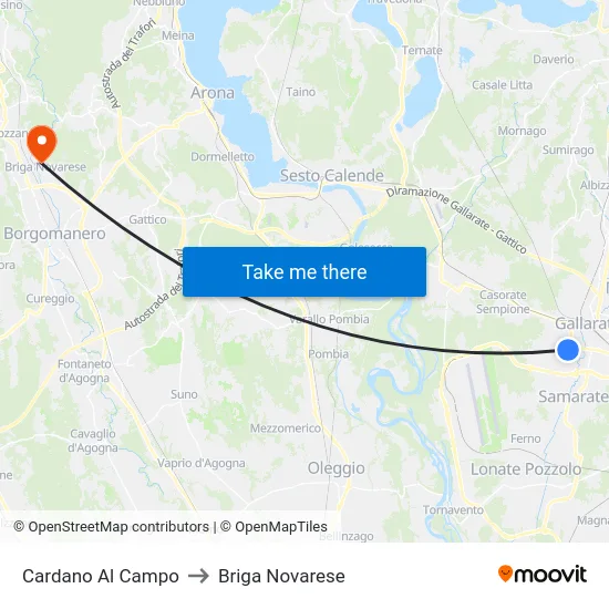Cardano al Campo to Briga Novarese map