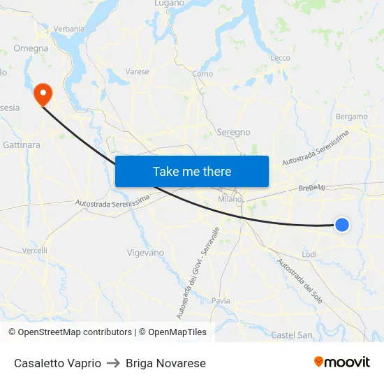 Casaletto Vaprio to Briga Novarese map