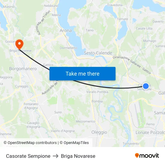 Casorate Sempione to Briga Novarese map