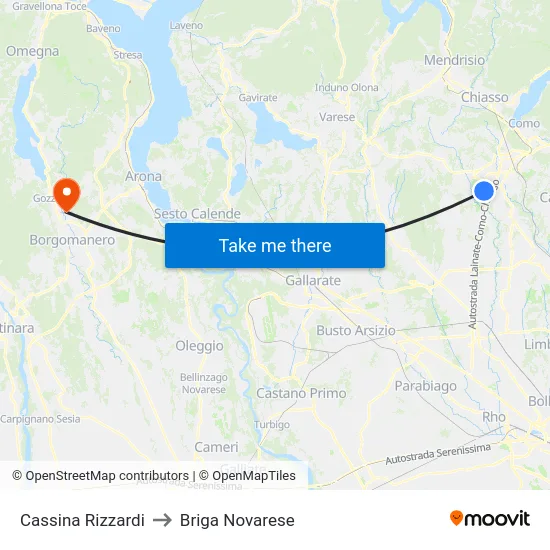 Cassina Rizzardi to Briga Novarese map