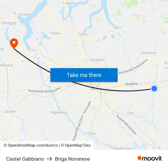 Castel Gabbiano to Briga Novarese map