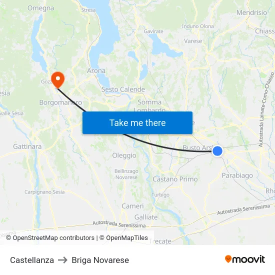 Castellanza to Briga Novarese map