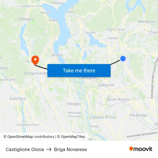 Castiglione Olona to Briga Novarese map