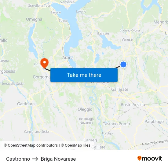 Castronno to Briga Novarese map