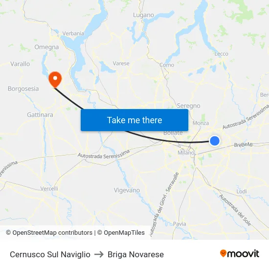 Cernusco Sul Naviglio to Briga Novarese map