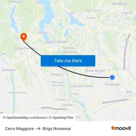 Cerro Maggiore to Briga Novarese map