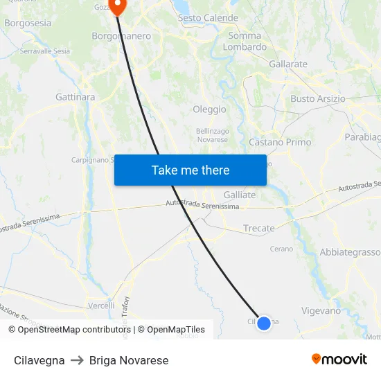 Cilavegna to Briga Novarese map