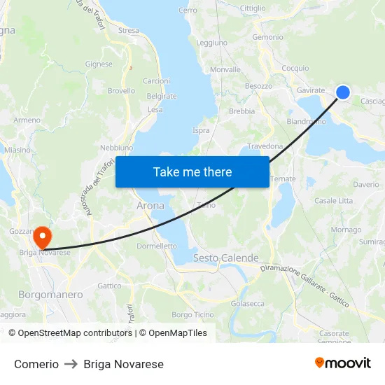 Comerio to Briga Novarese map