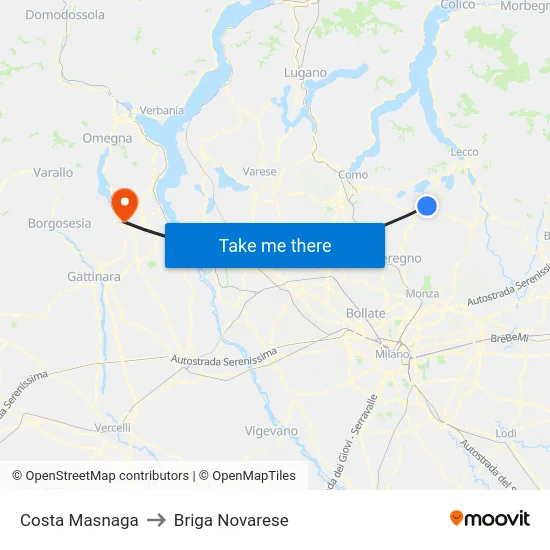 Costa Masnaga to Briga Novarese map