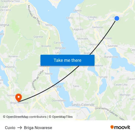 Cuvio to Briga Novarese map