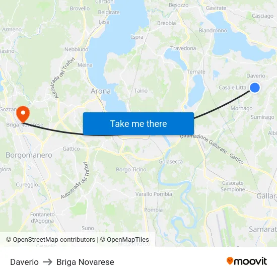 Daverio to Briga Novarese map