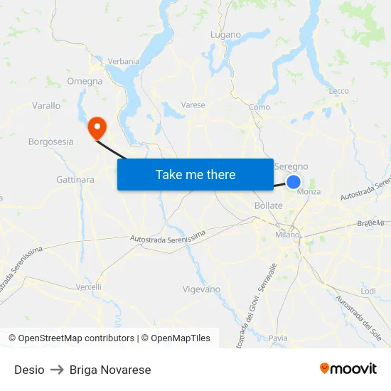 Desio to Briga Novarese map