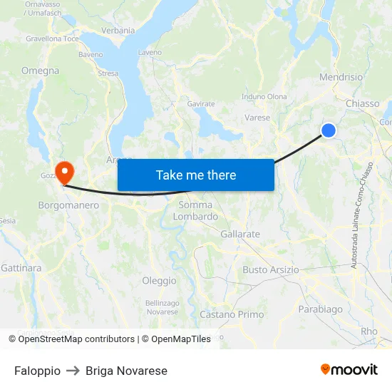 Faloppio to Briga Novarese map