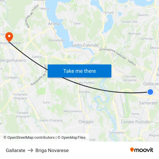 Gallarate to Briga Novarese map