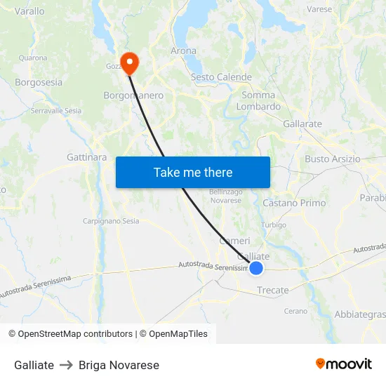 Galliate to Briga Novarese map