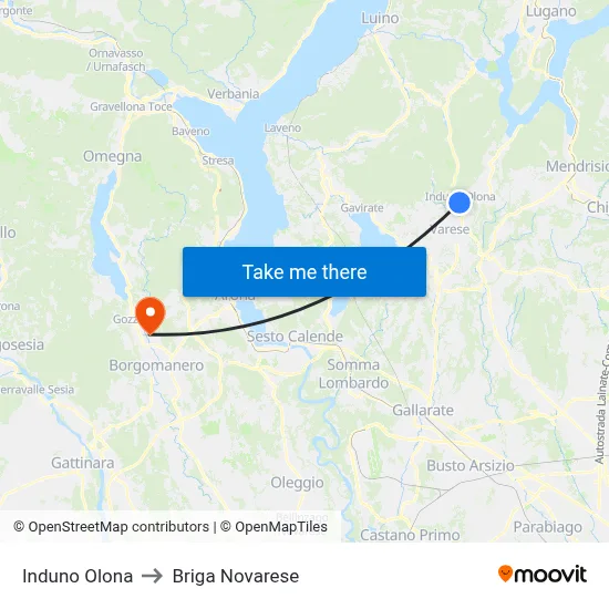 Induno Olona to Briga Novarese map