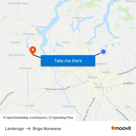 Lambrugo to Briga Novarese map