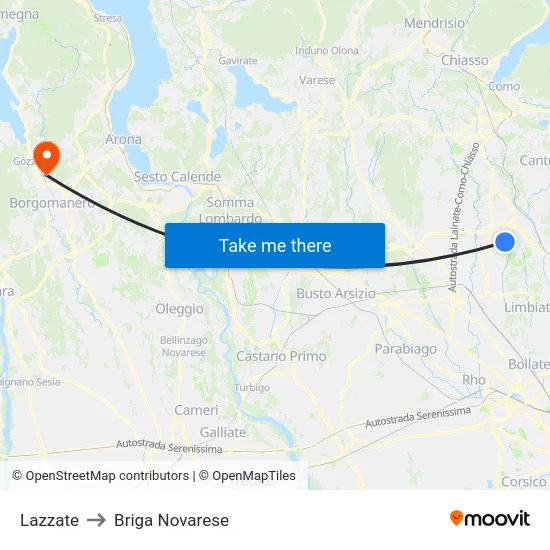 Lazzate to Briga Novarese map