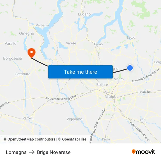 Lomagna to Briga Novarese map
