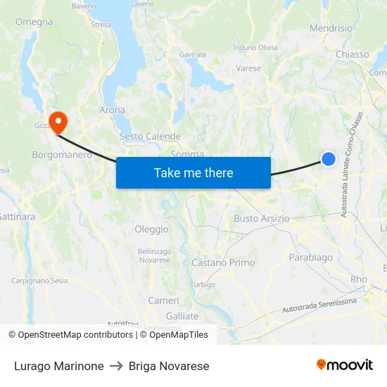 Lurago Marinone to Briga Novarese map