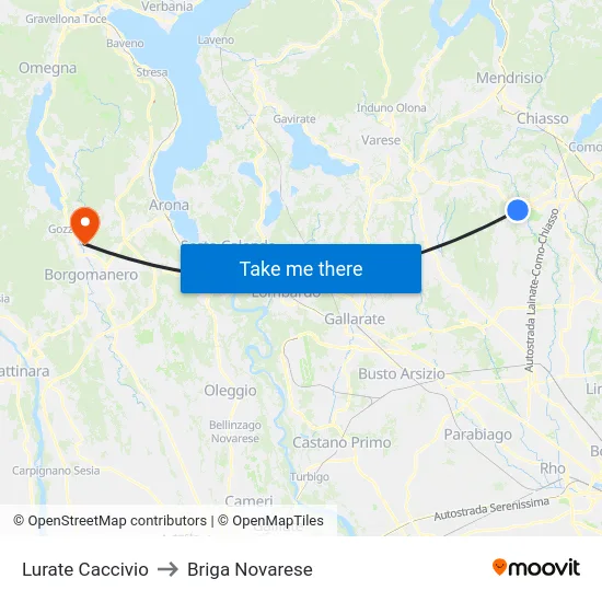 Lurate Caccivio to Briga Novarese map