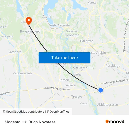 Magenta to Briga Novarese map