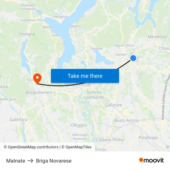 Malnate to Briga Novarese map