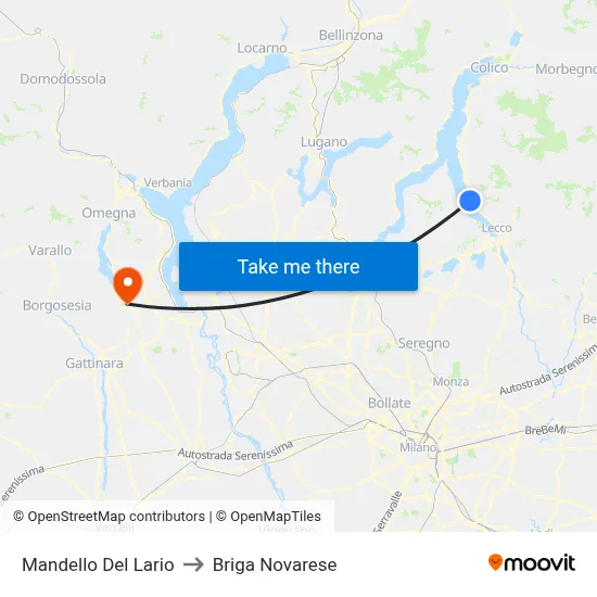Mandello Del Lario to Briga Novarese map