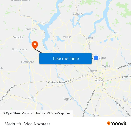 Meda to Briga Novarese map