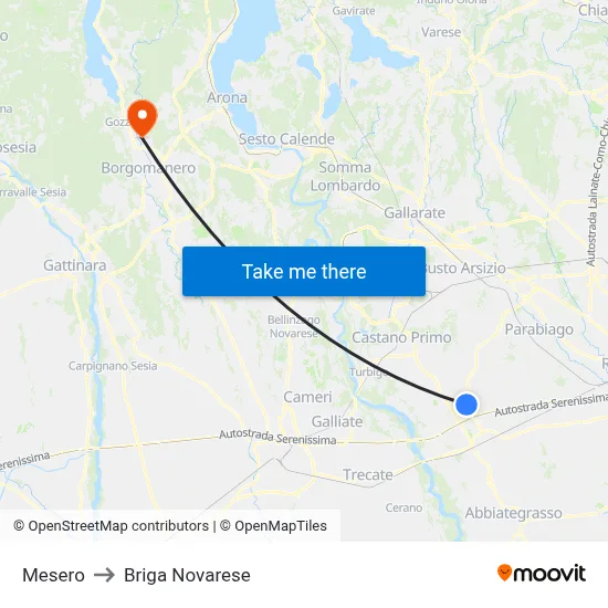 Mesero to Briga Novarese map