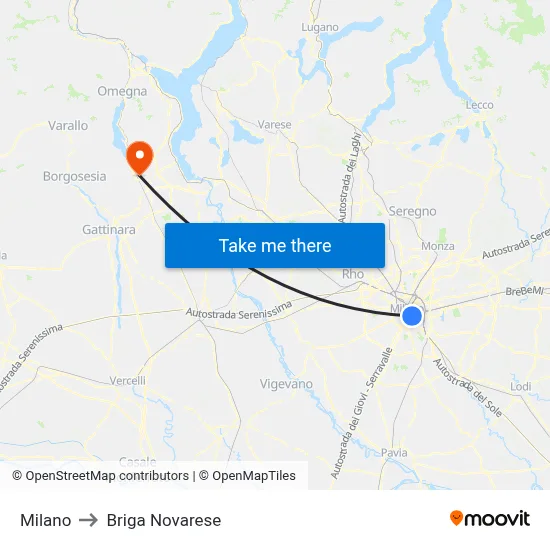 Milan to Briga Novarese map