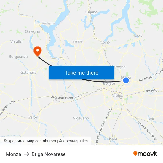 Monza to Briga Novarese map