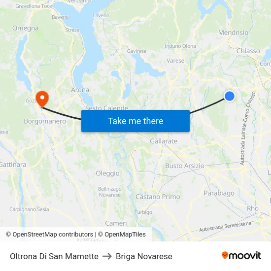 Oltrona Di San Mamette to Briga Novarese map