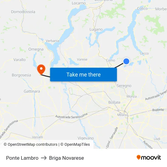 Ponte Lambro to Briga Novarese map