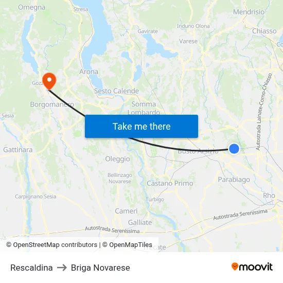 Rescaldina to Briga Novarese map