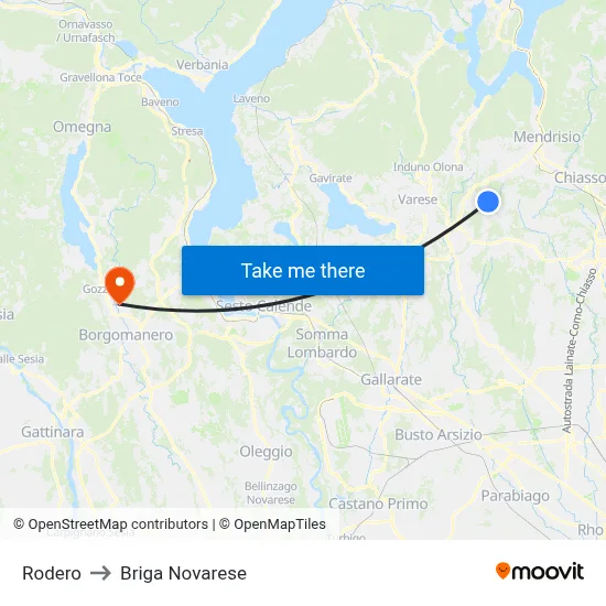 Rodero to Briga Novarese map