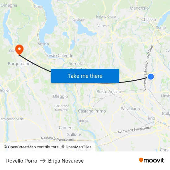 Rovello Porro to Briga Novarese map