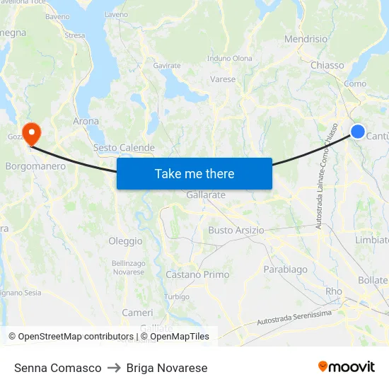 Senna Comasco to Briga Novarese map