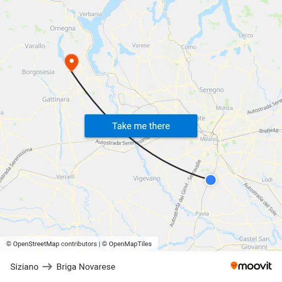 Siziano to Briga Novarese map