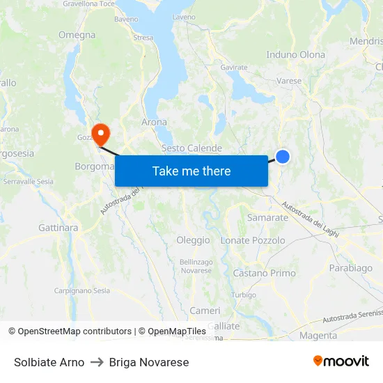 Solbiate Arno to Briga Novarese map