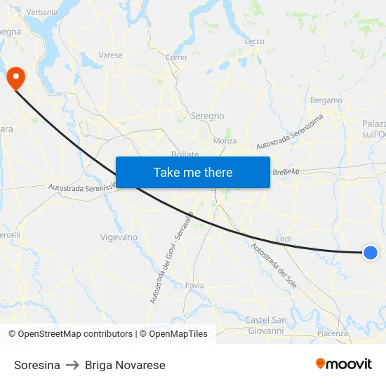 Soresina to Briga Novarese map