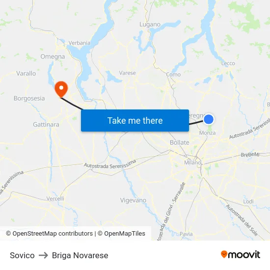 Sovico to Briga Novarese map