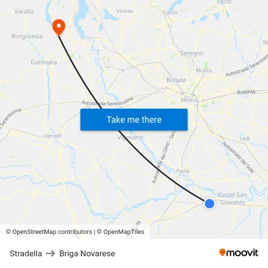 Stradella to Briga Novarese map