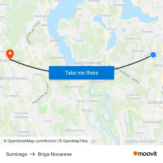 Sumirago to Briga Novarese map
