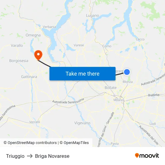 Triuggio to Briga Novarese map