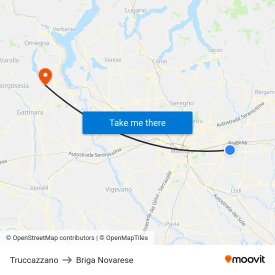 Truccazzano to Briga Novarese map