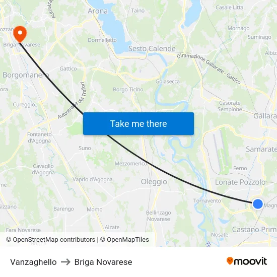 Vanzaghello to Briga Novarese map