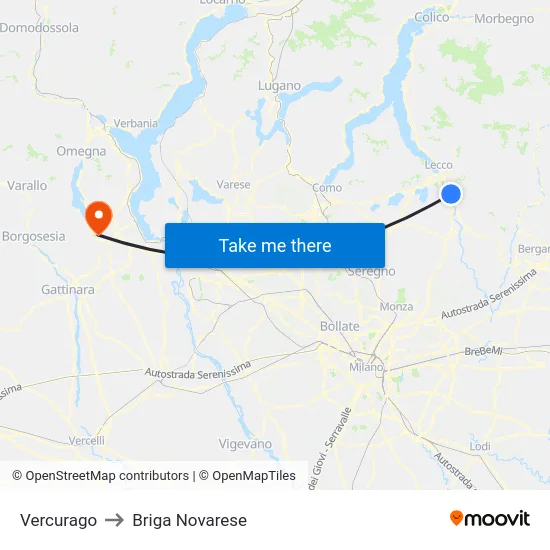 Vercurago to Briga Novarese map
