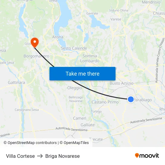Villa Cortese to Briga Novarese map