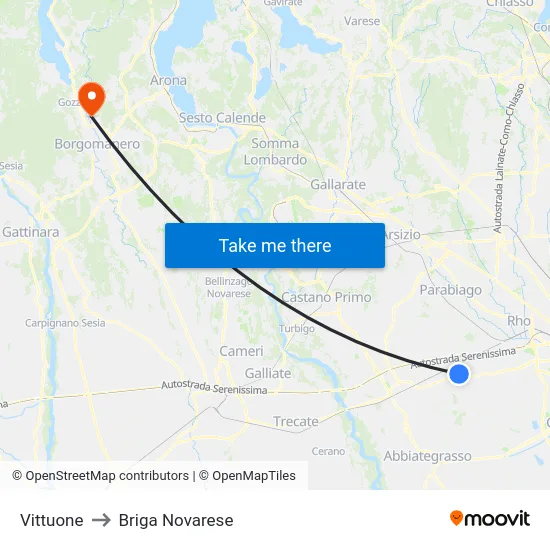 Vittuone to Briga Novarese map